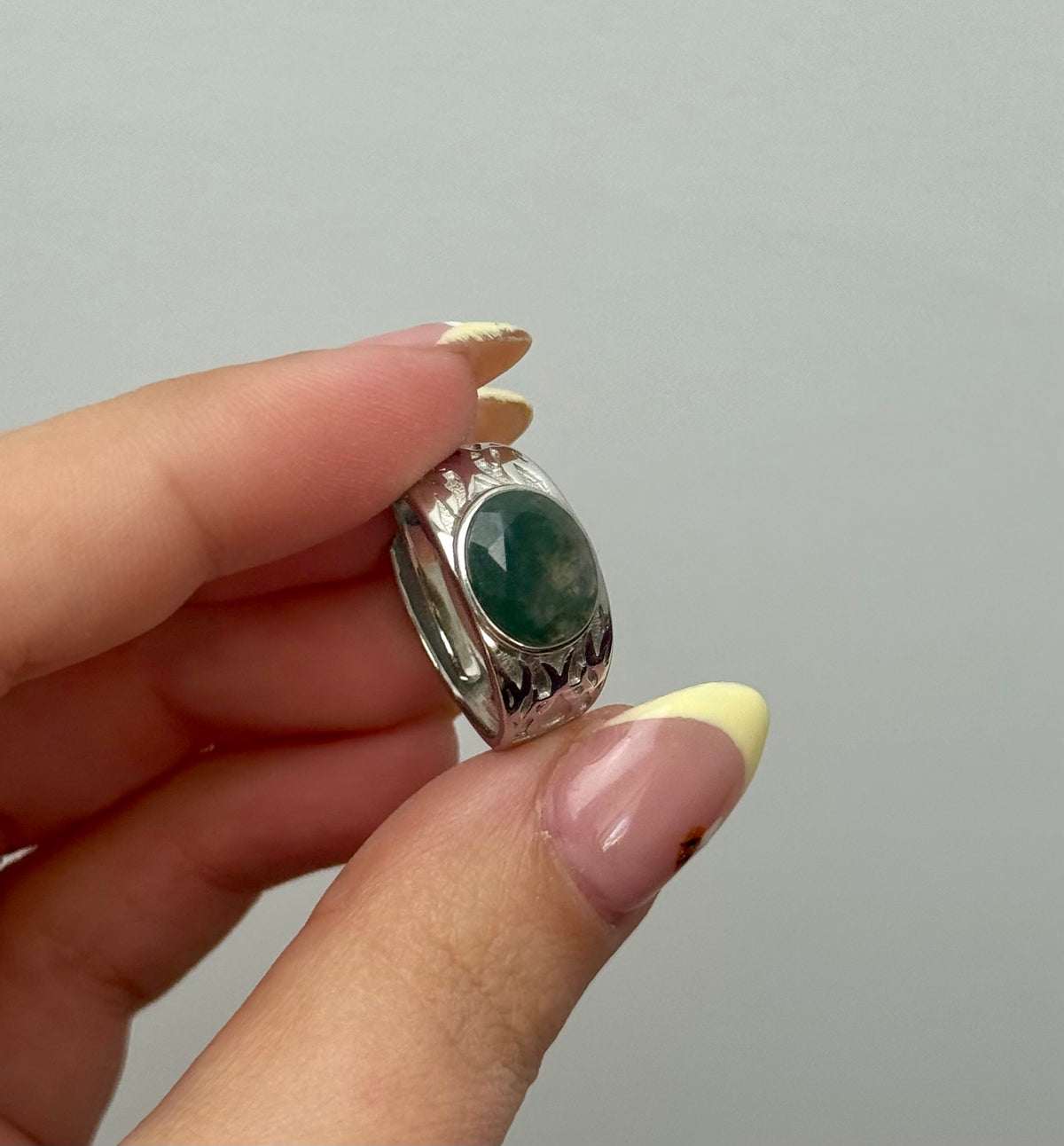 Moss agate adjustable ring