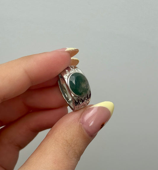Moss agate adjustable ring