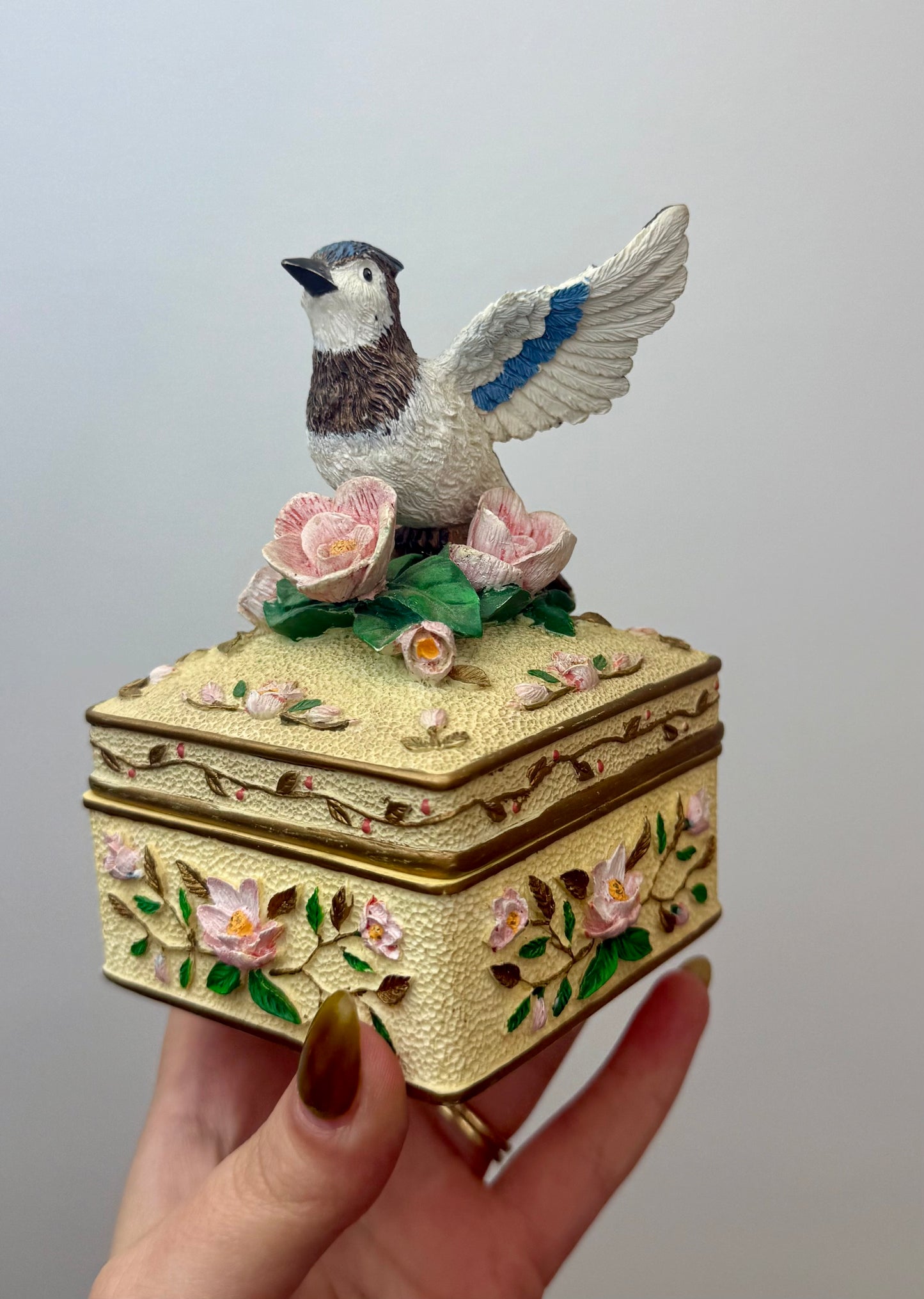 Blue jar bird music box thrifted find