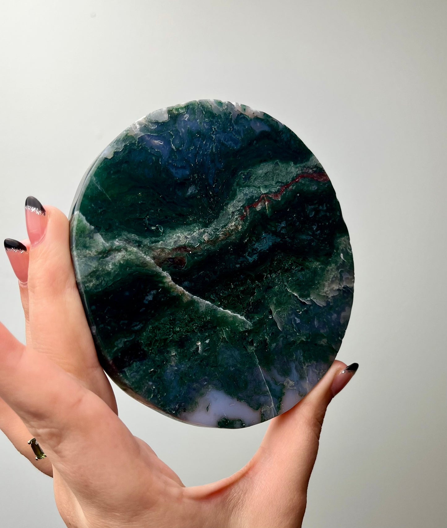 Moss agate disk slab