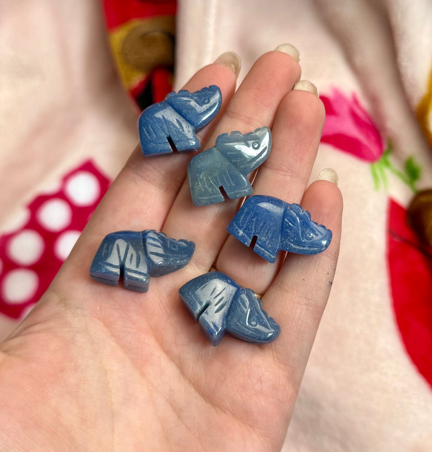 Blue aventurine elephant carvings