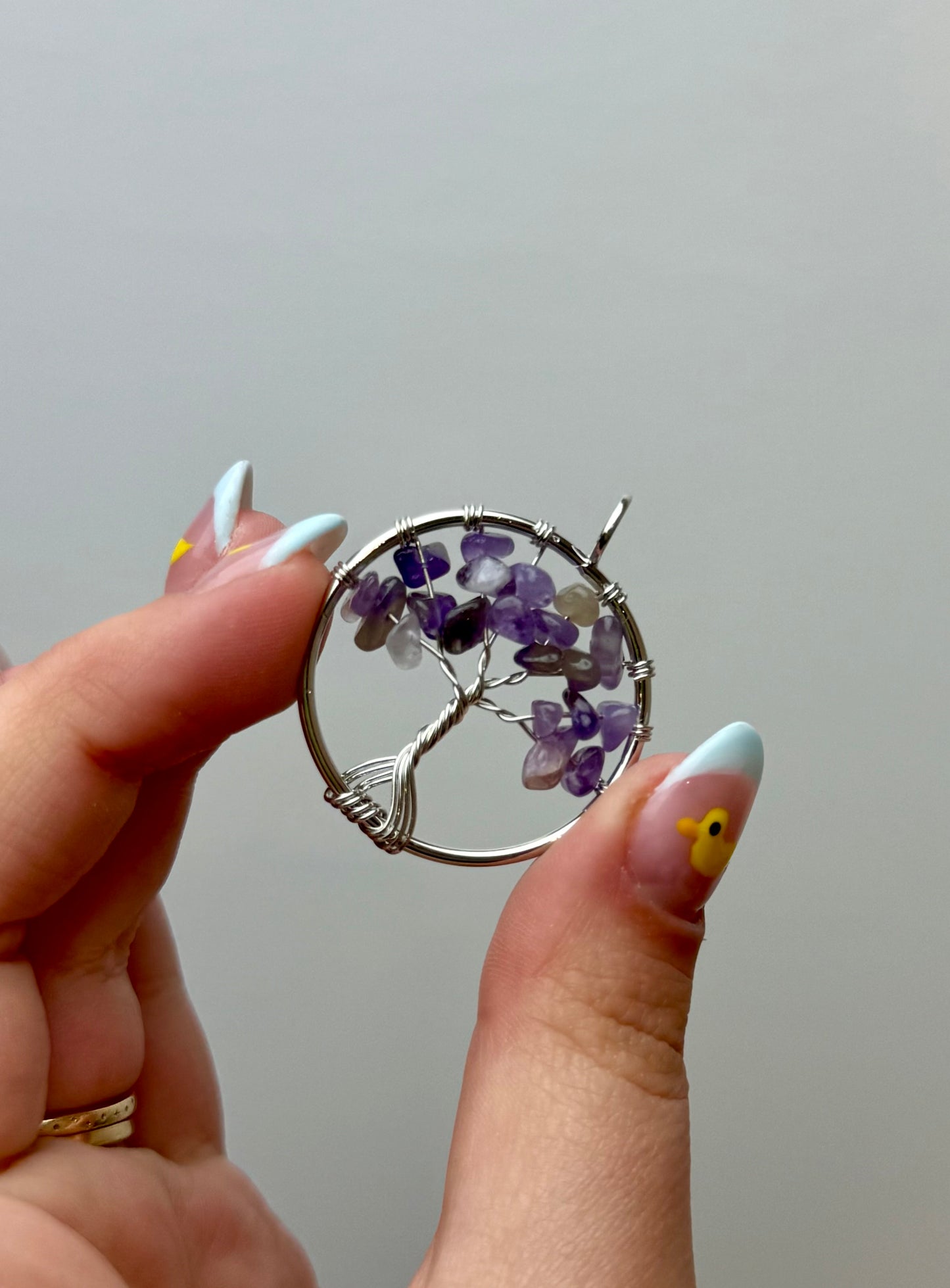 Amethyst wire wrapped tree pendant