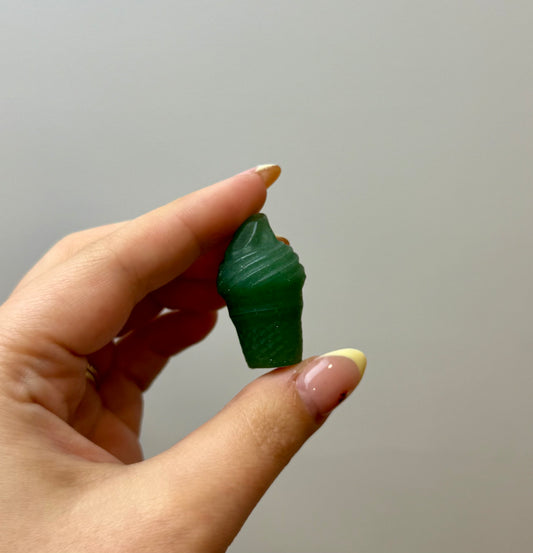 Green aventurine ice cream cone carving