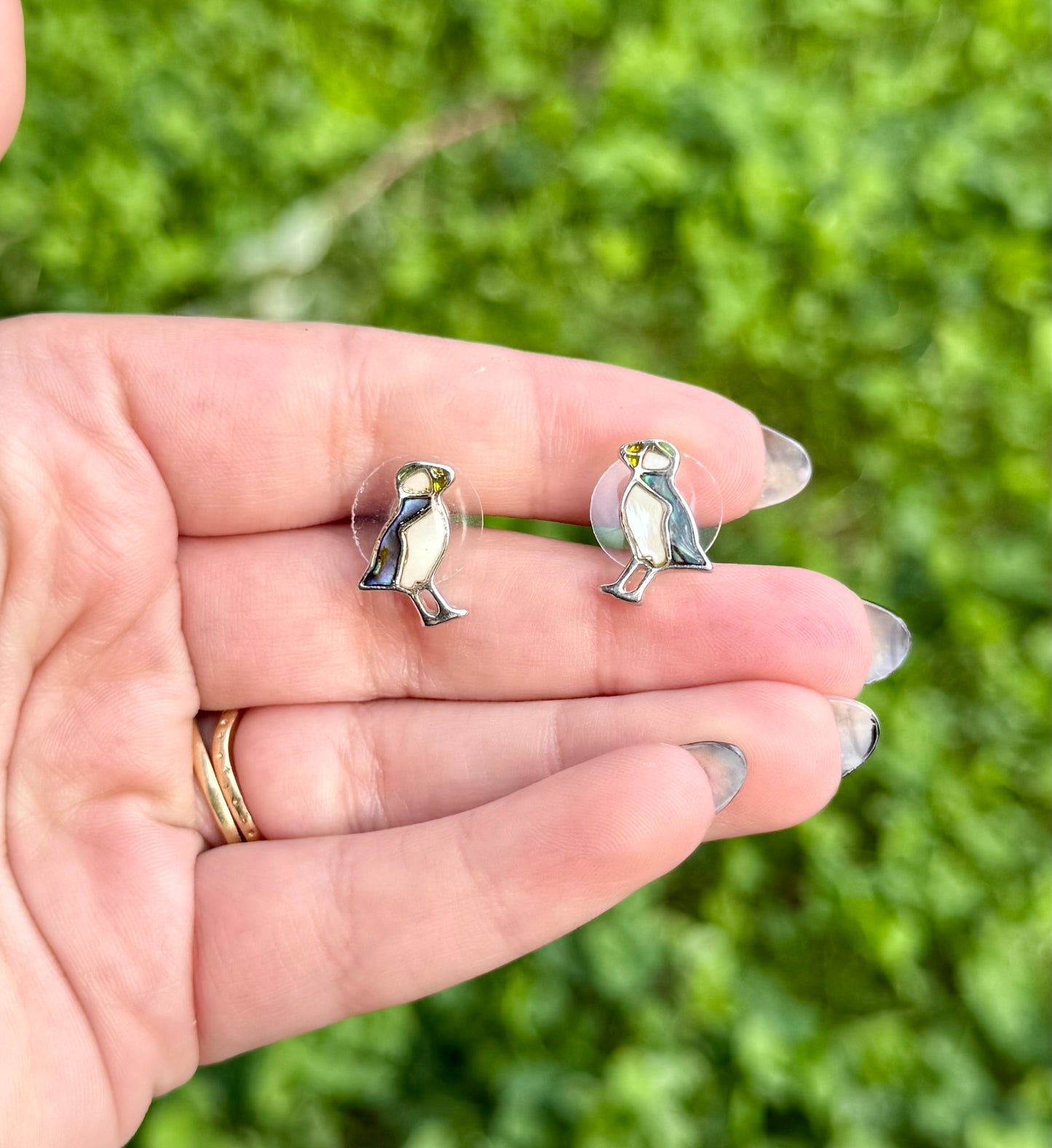 Abalone Shells puffin earrings thrifted find ￼