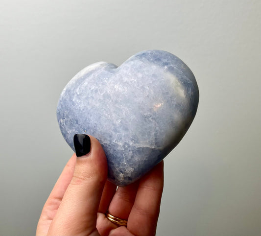 Blue calcite heart carving