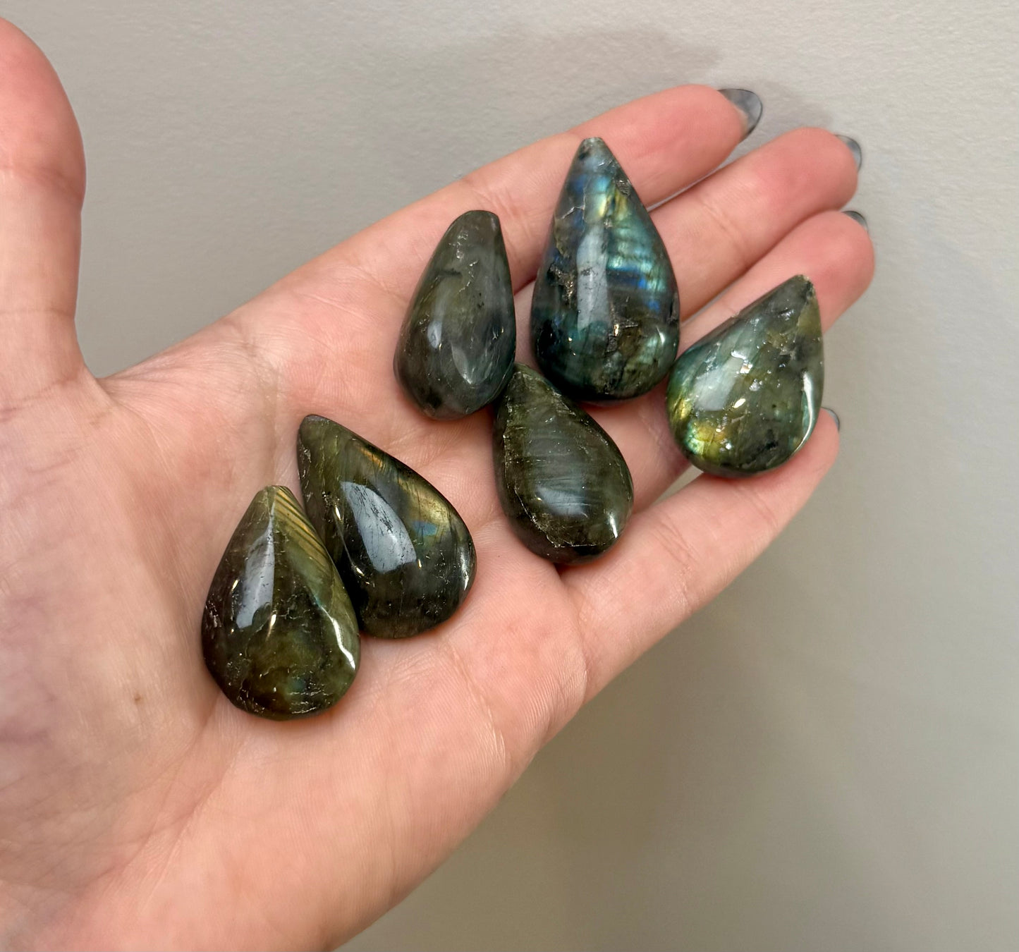 Labradorite teardrop carvings