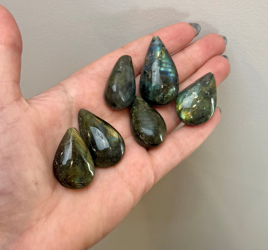 Labradorite teardrop carvings