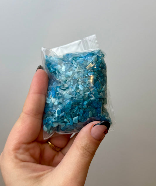 Blue apatite chip bags