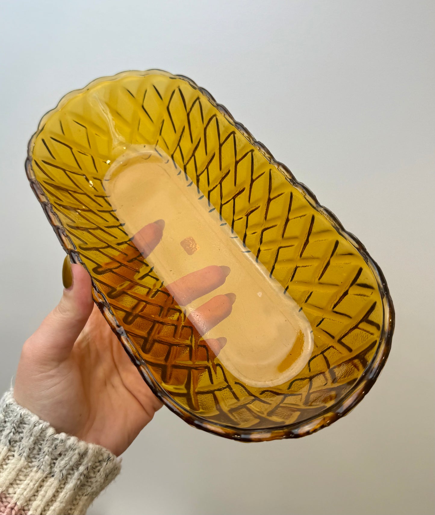 Amber coloured glass bowl/dish thrifted find