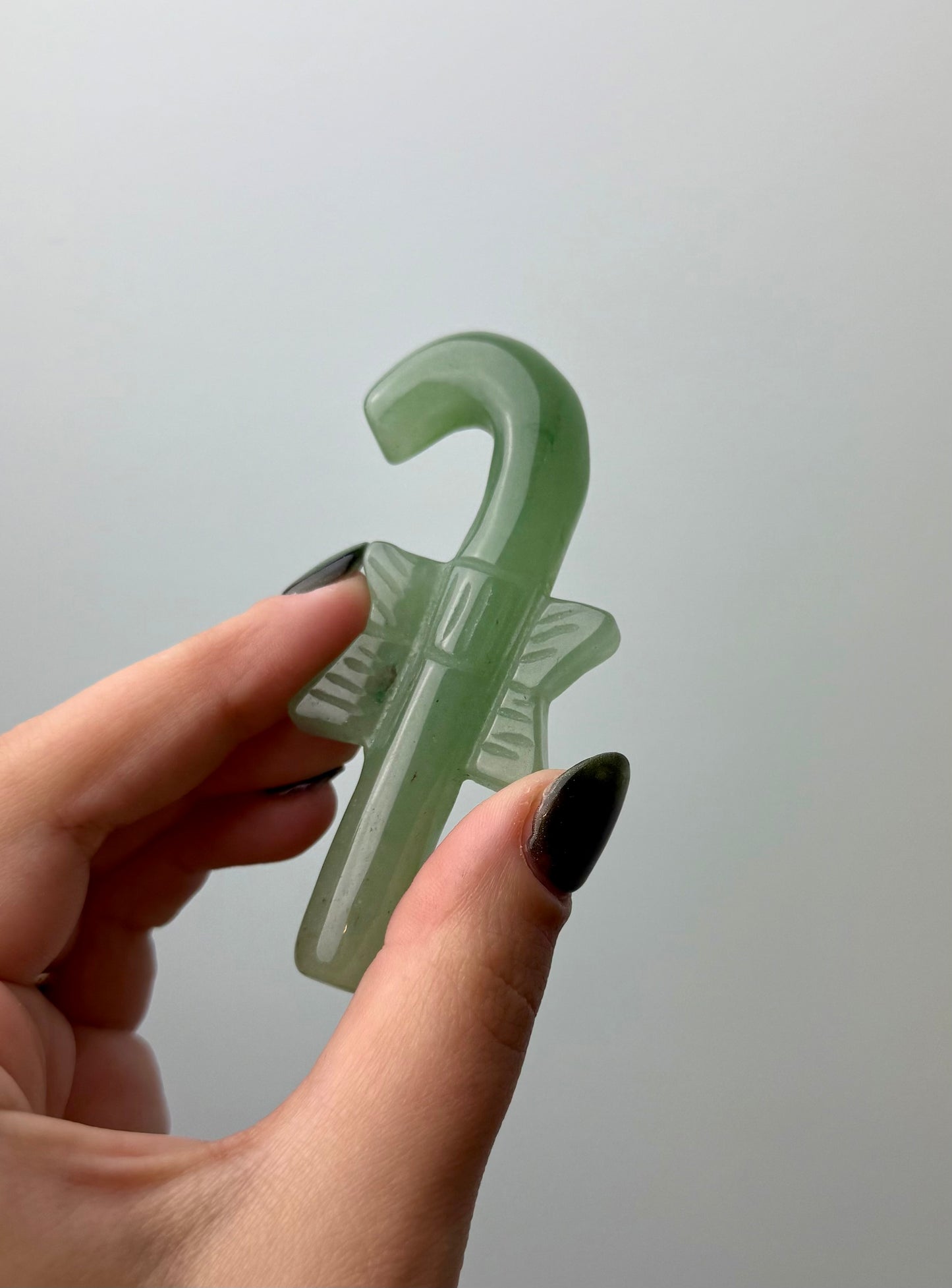 Green aventurine candy cane carving