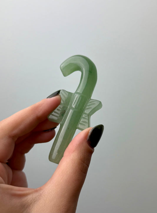Green aventurine candy cane carving