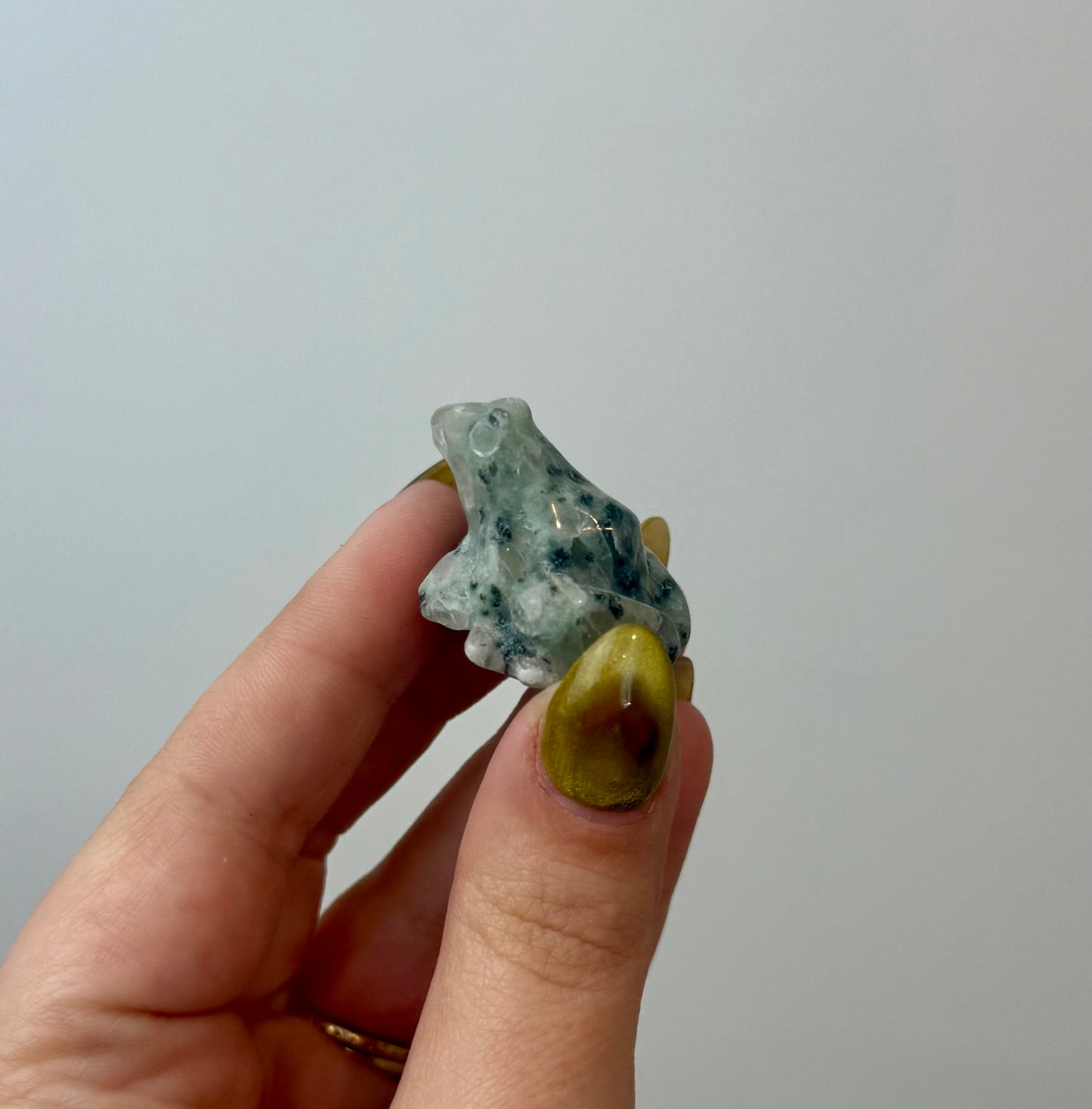 Kiwi jasper frog carving