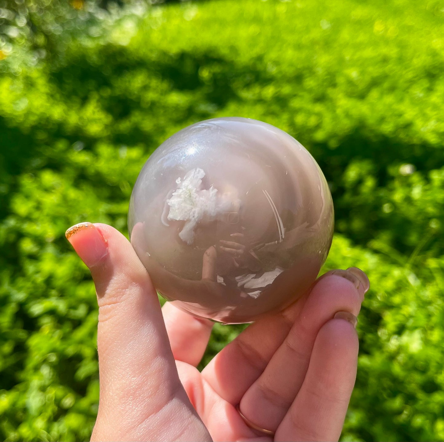 Flower agate sphere