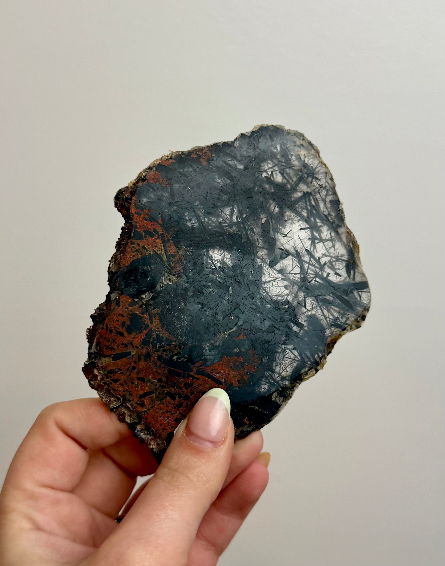Black tourmaline in quartz slab