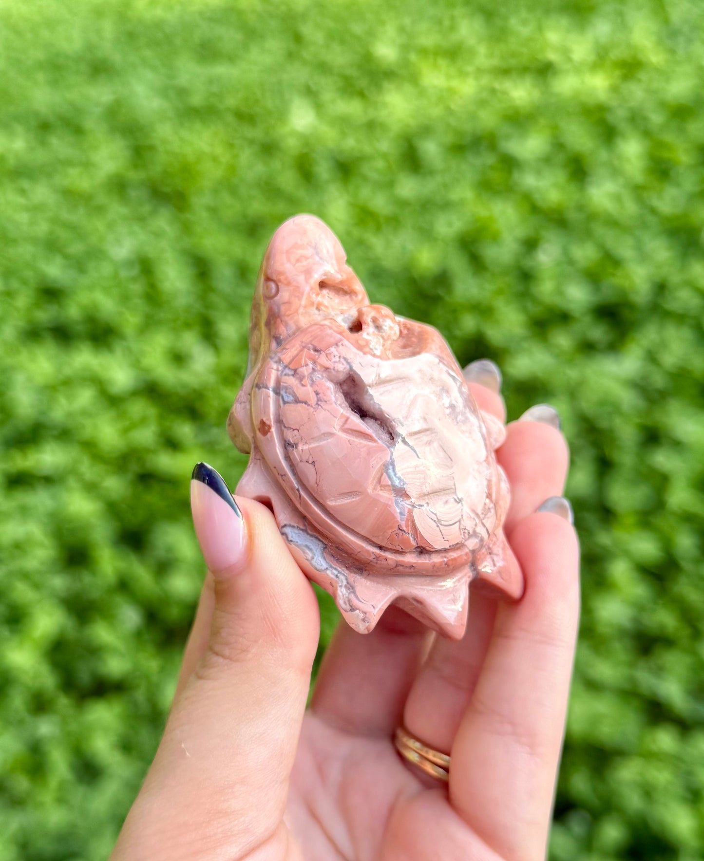 Pink cotton candy agate sea turtle carving