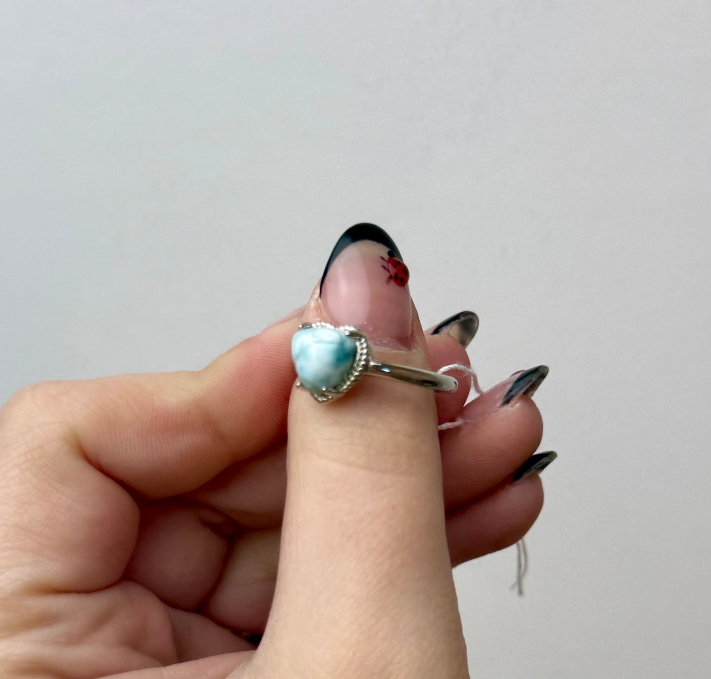 Larimar heart adjustable ring