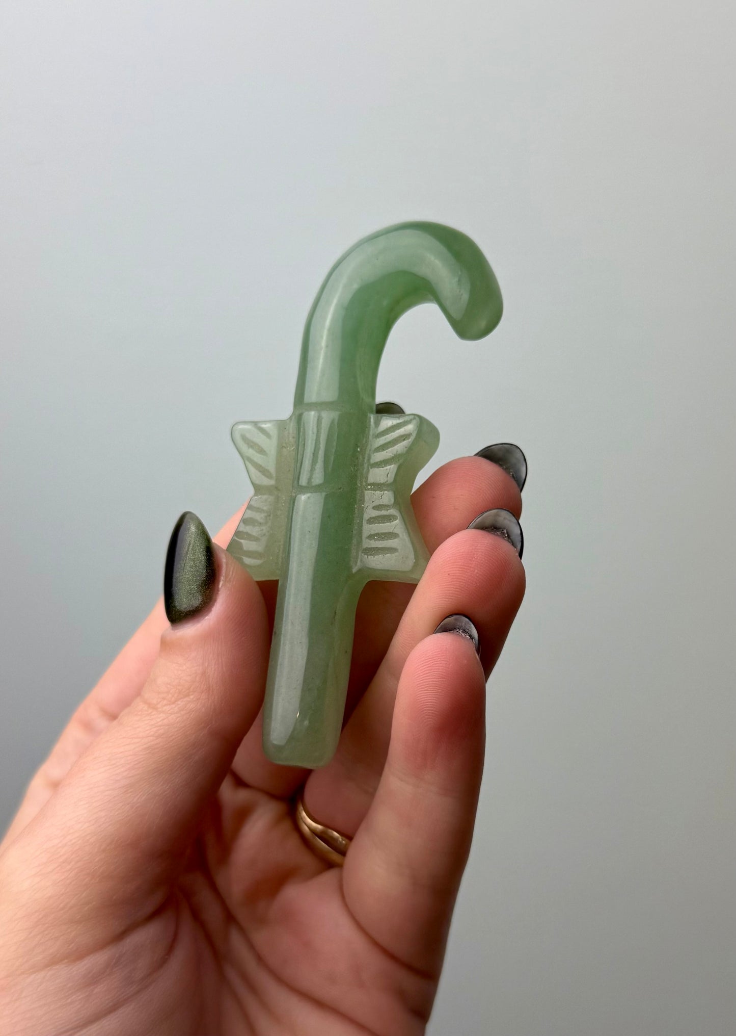 Green aventurine candy cane carving