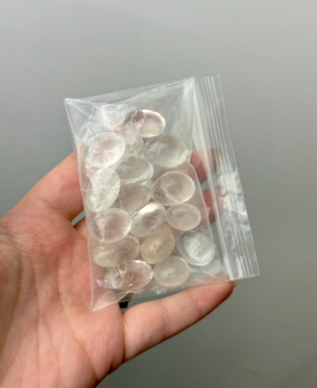 Clear quartz pebble bags