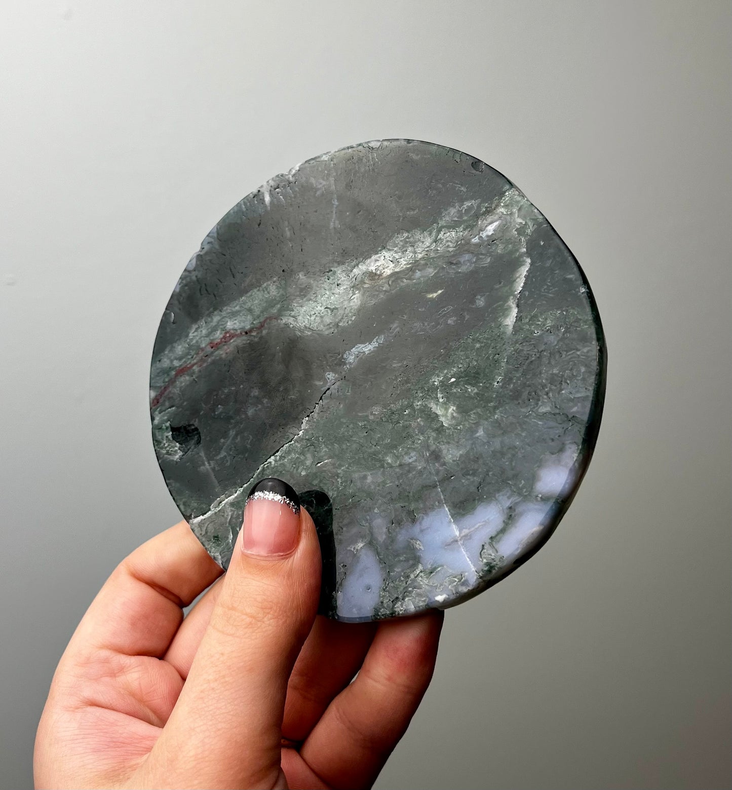 Moss agate disk slab