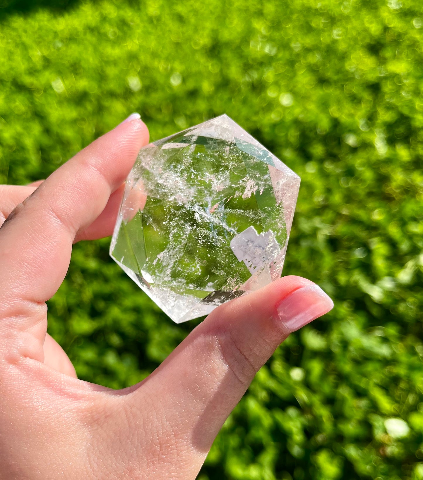 Clear quartz hexagon carvings