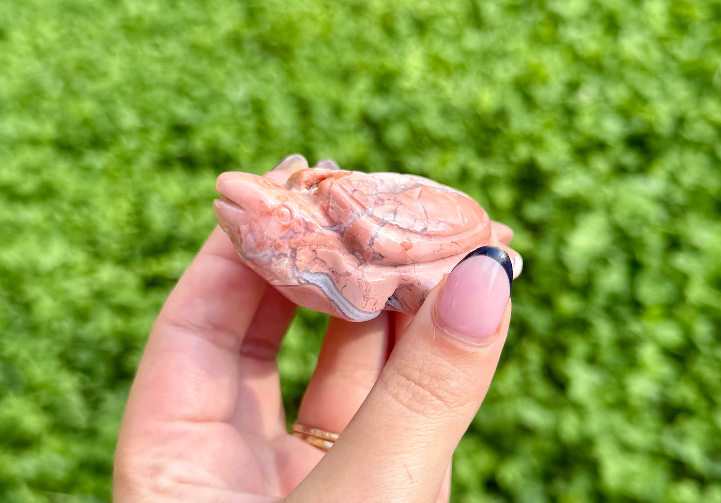 Pink cotton candy agate sea turtle carving