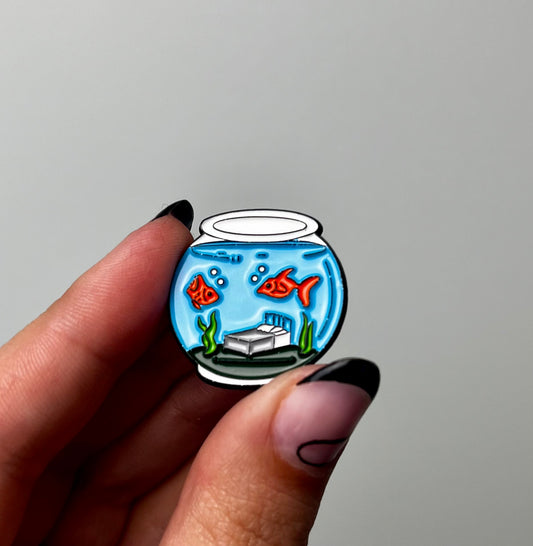 Fish tank enamel pin