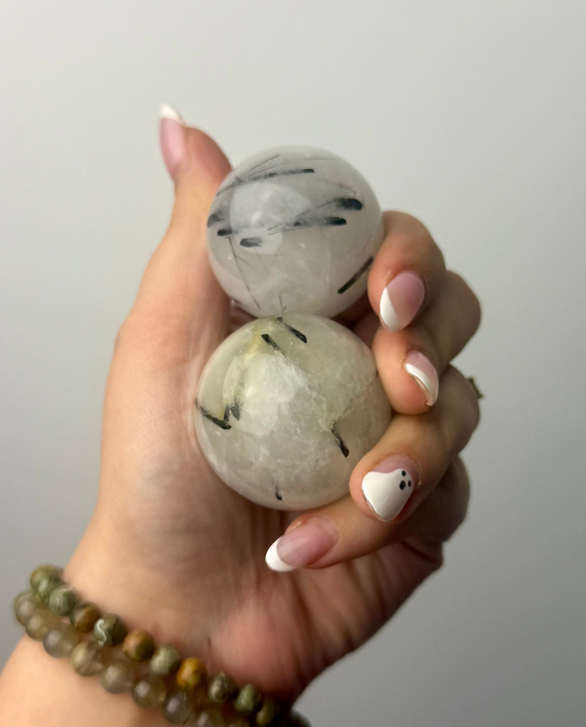 Black tourmaline in quartz spheres