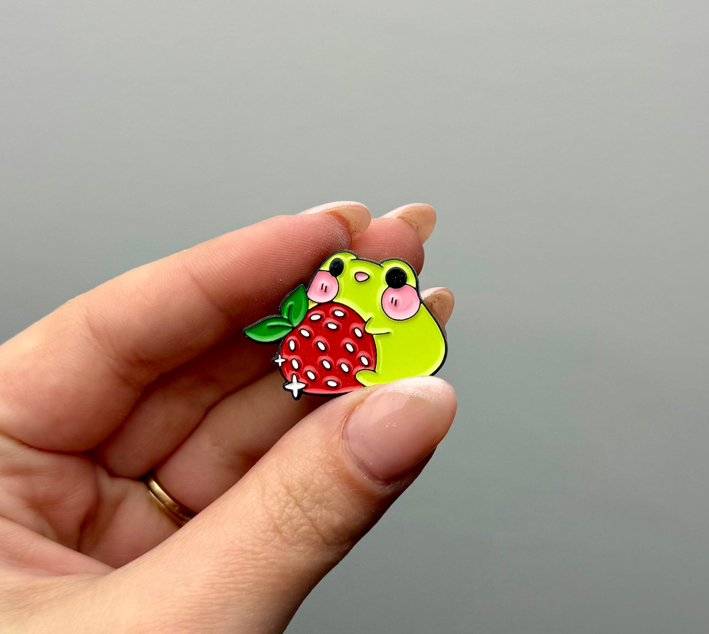 Strawberry frog enamel pin