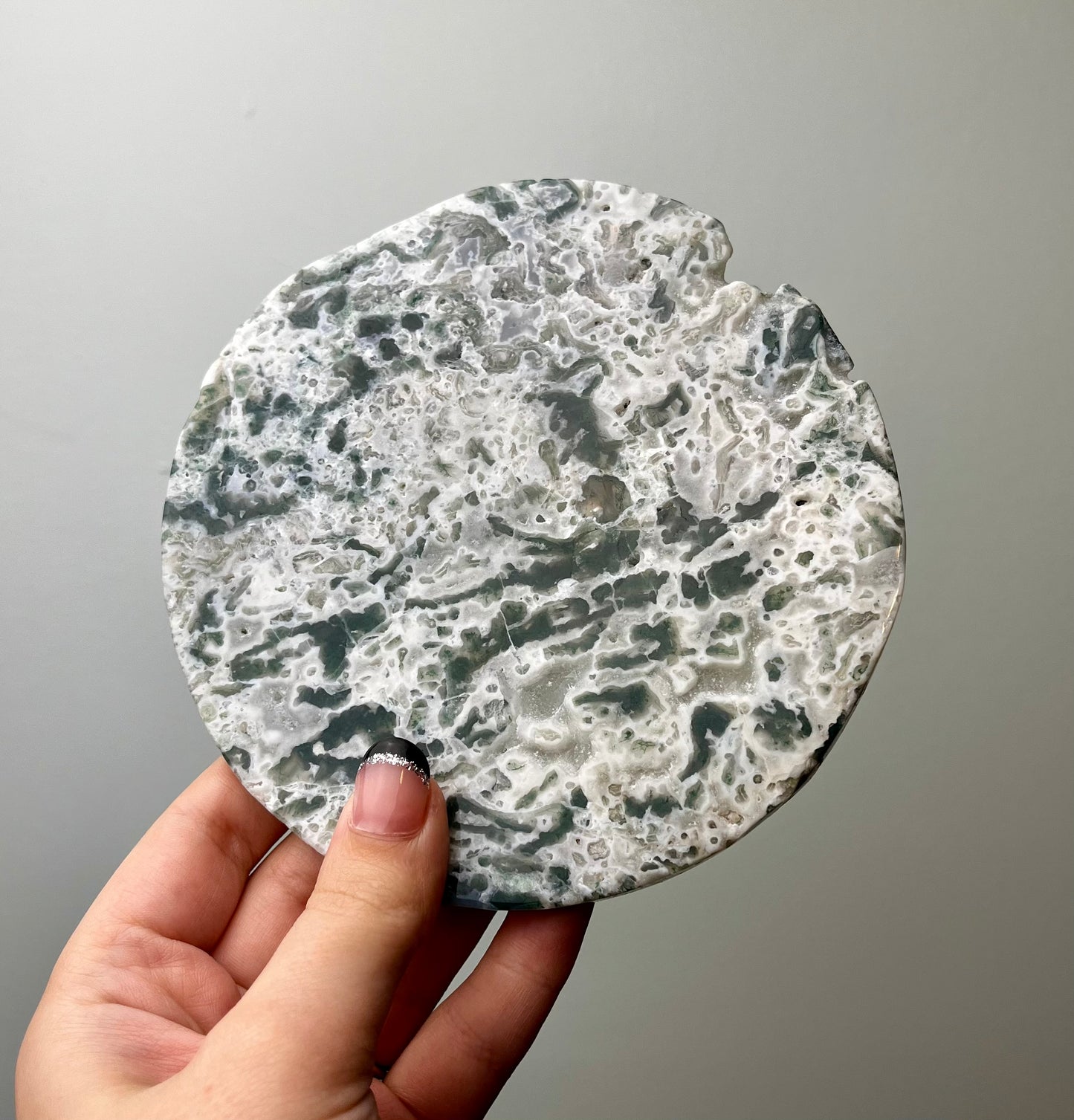 Moss agate disk slab