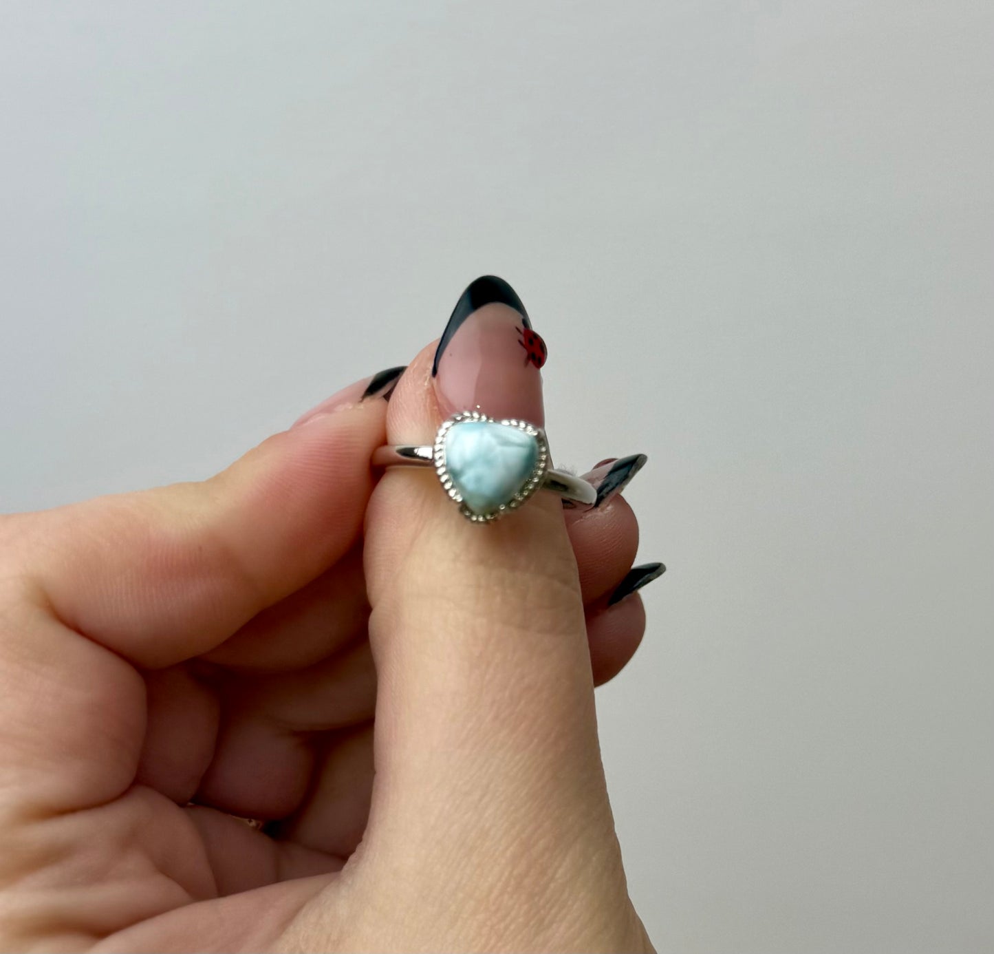 Larimar heart adjustable ring