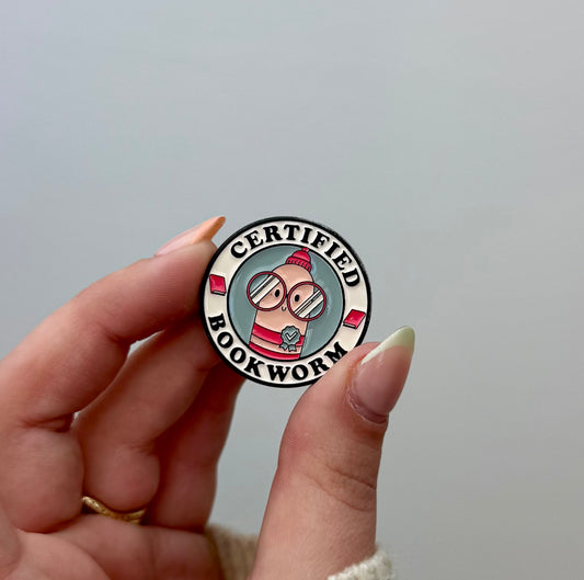 Bookworm enamel pin