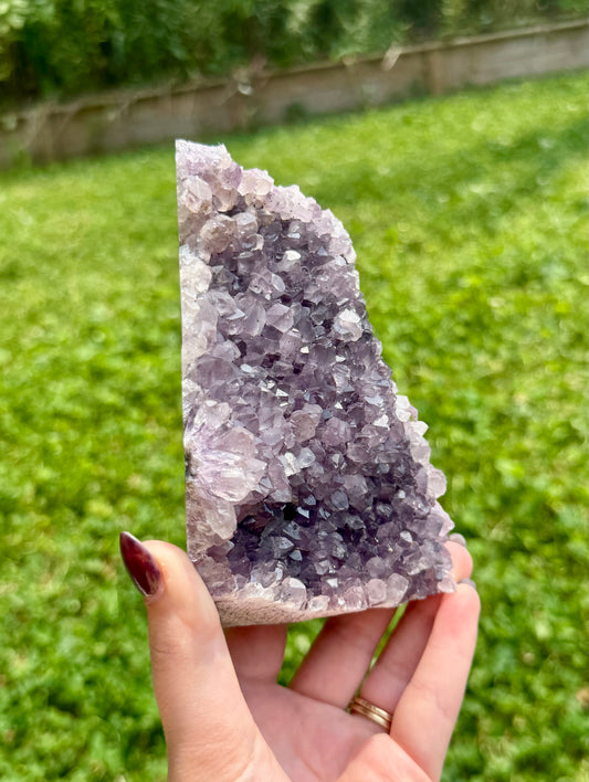 Amethyst cut base cluster