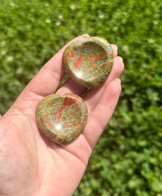 Unakite heart worry stones