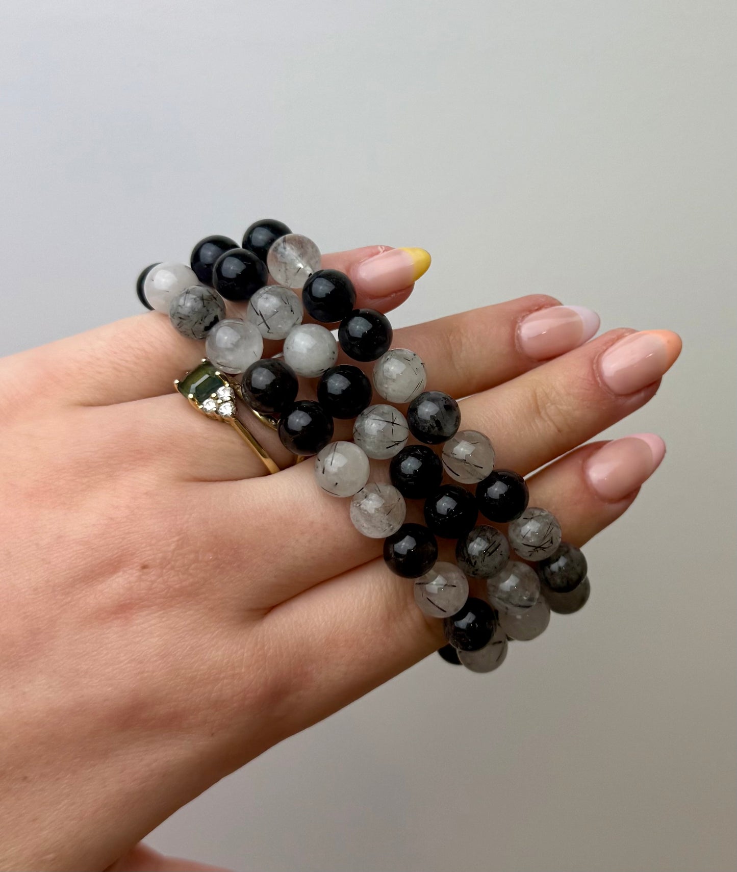 Black tourmaline in quartz bracelets
