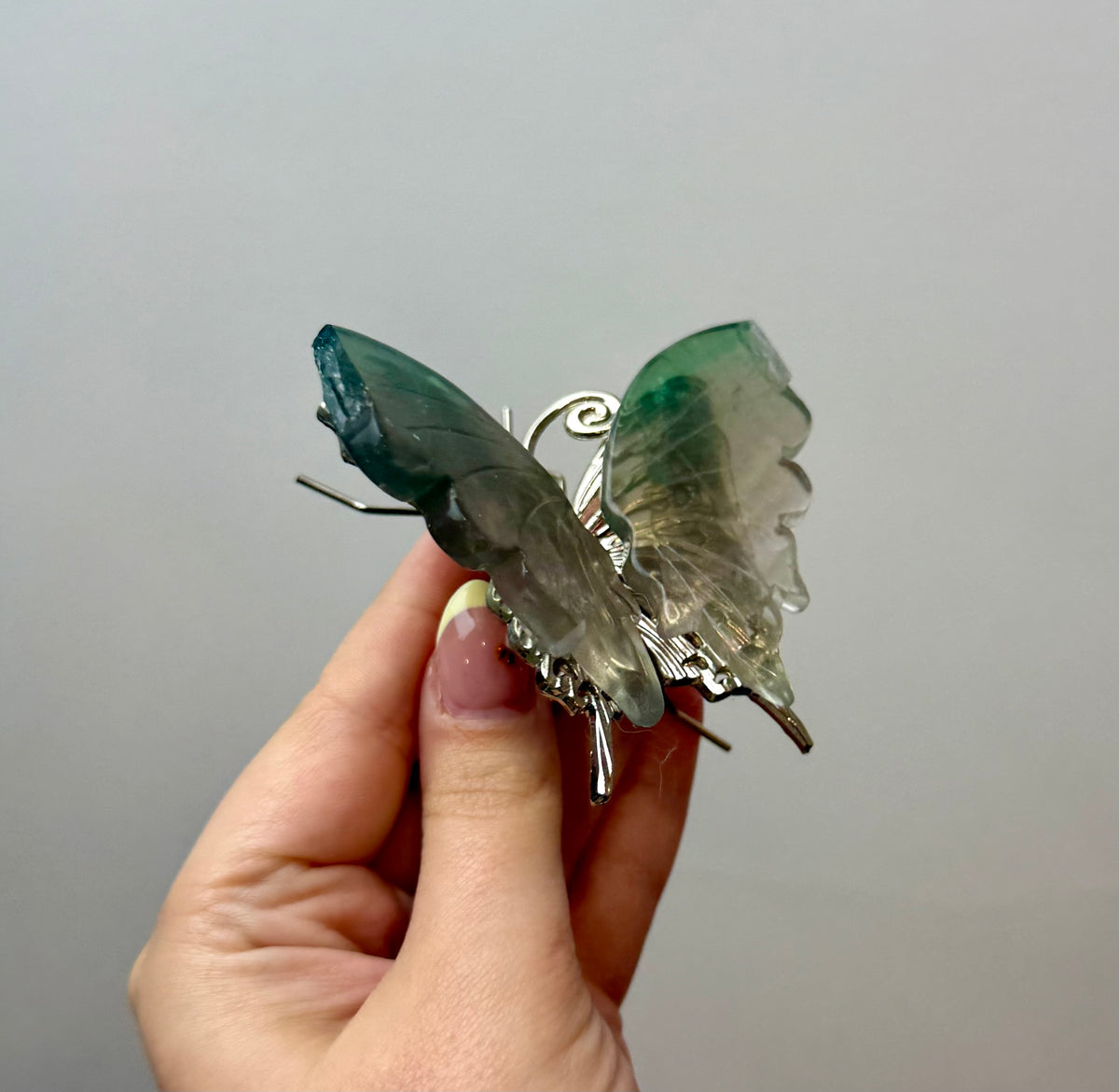 Imperfect fluorite butterfly carving