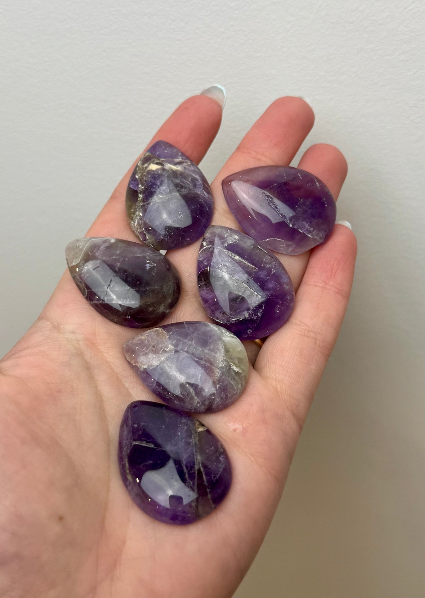 Amethyst teardrop cabochon carvings ￼