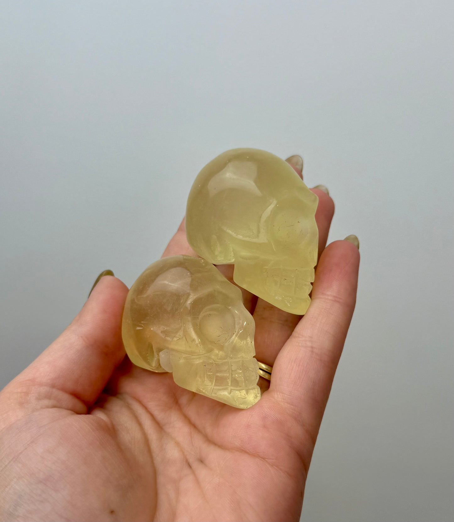 Heat treated citrine skull carvings
