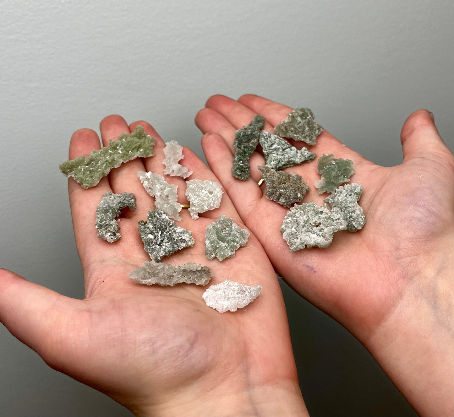 Green apophyllite crust specimens