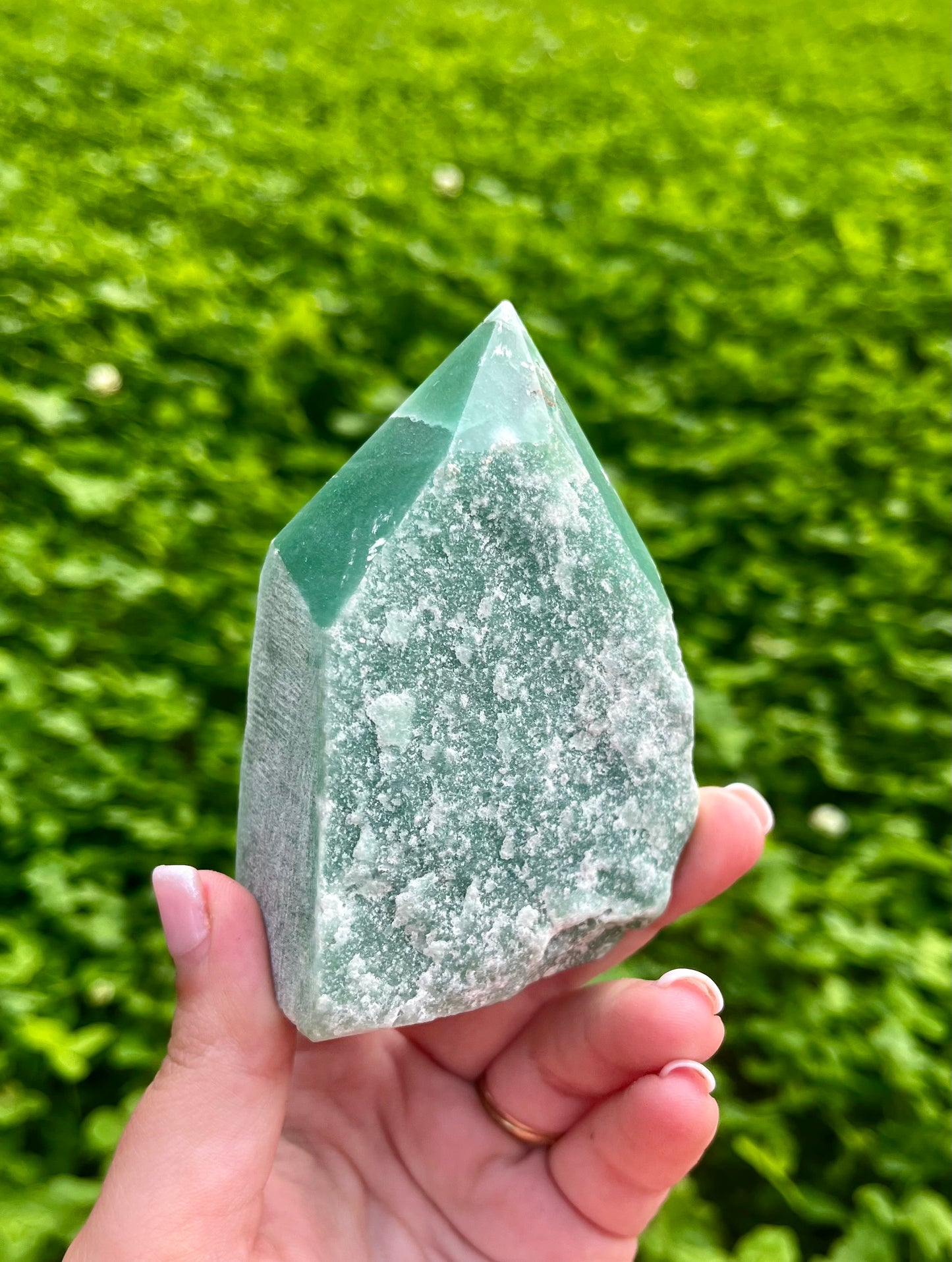 Large green aventurine half raw