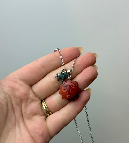Red jasper sun cow necklace thrifted find
