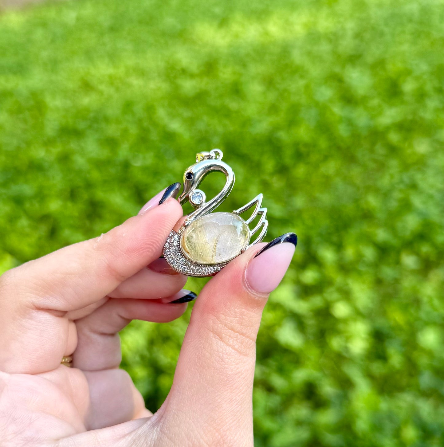 Rutile Quartz swan pendant