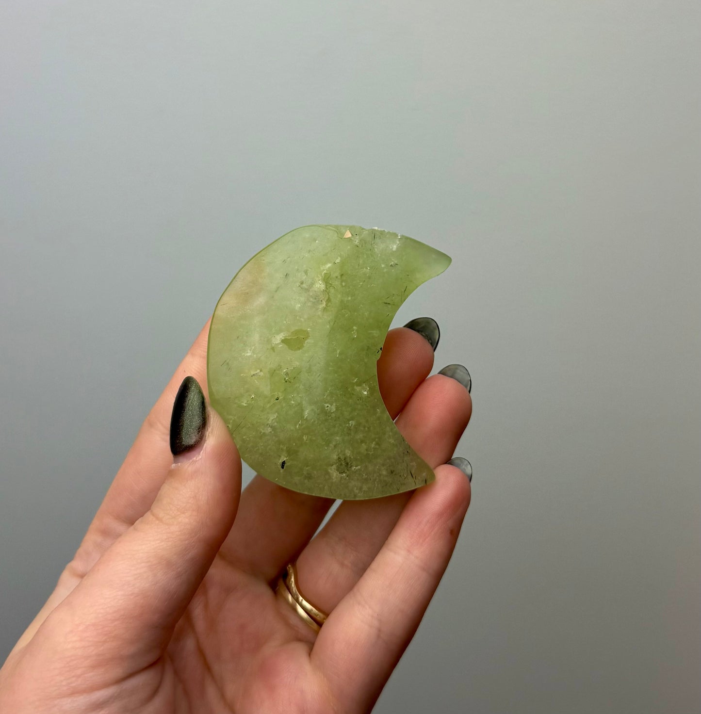 Prehnite moon carving