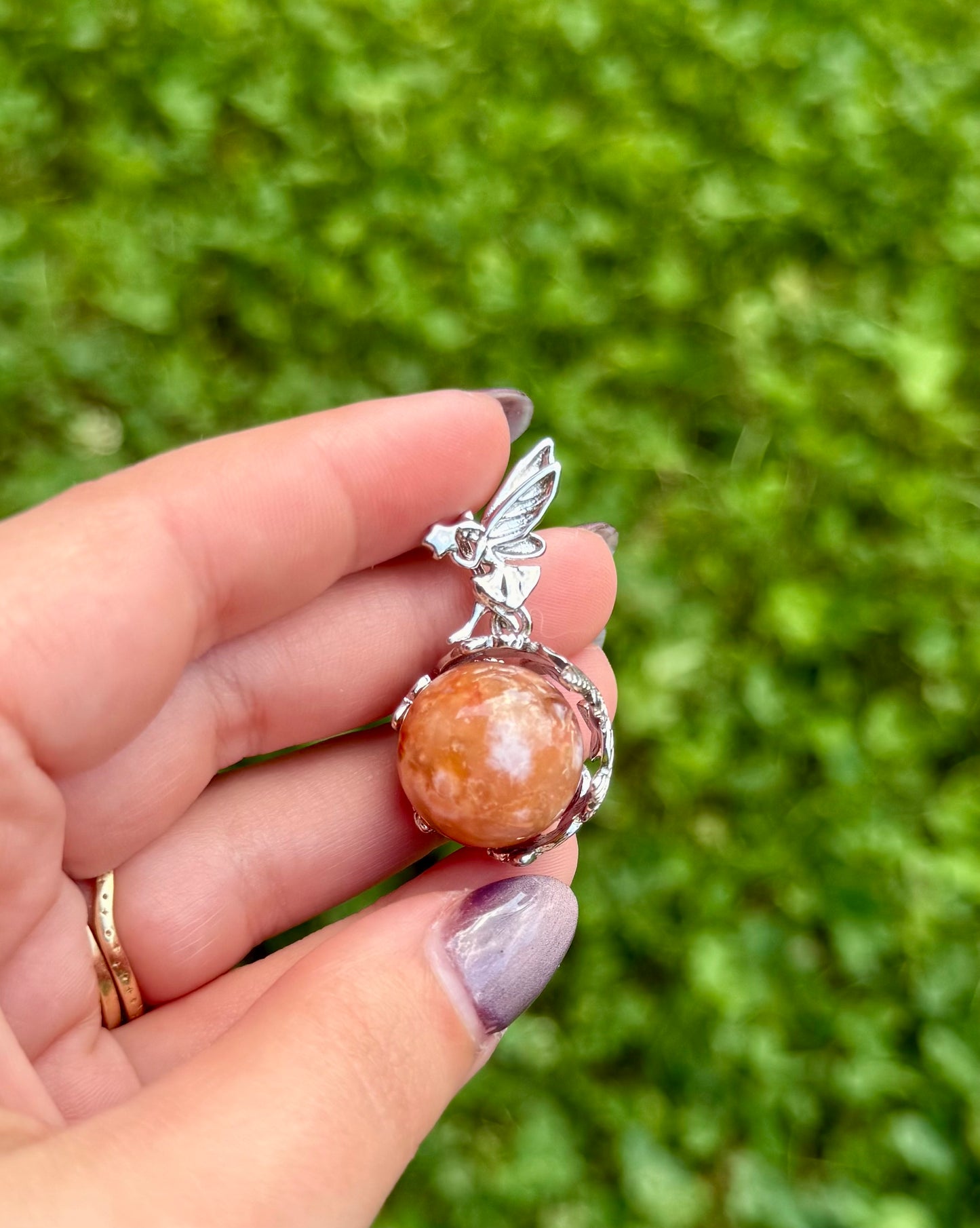 Flower agate fairy pendant