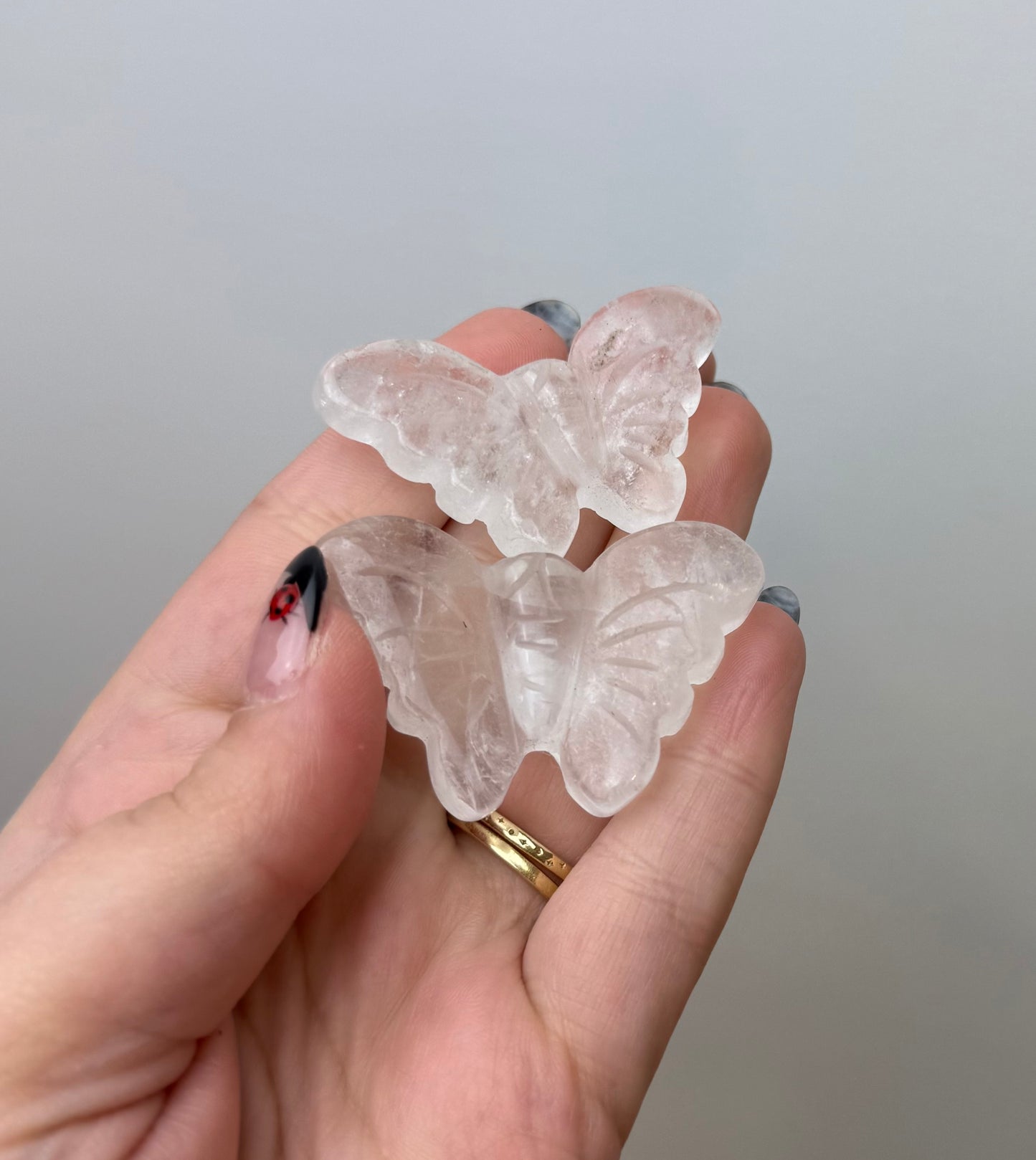 Clear quartz butterfly carvings