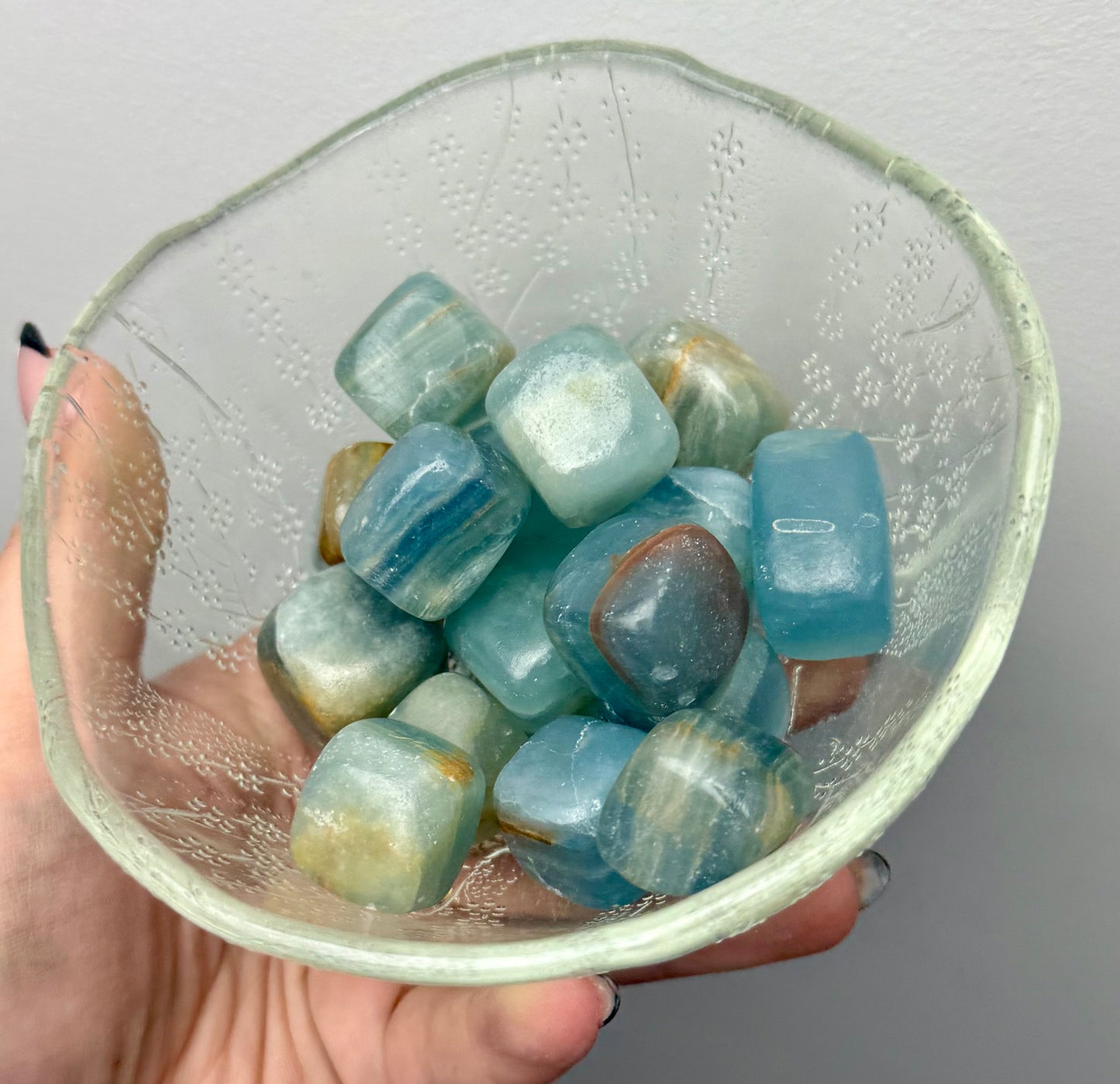 “Blue onyx” Aquatine Lemurian calcite cubes