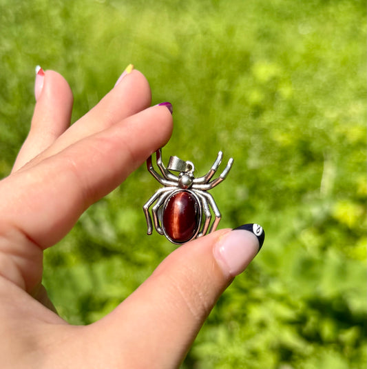 Red tigers eye spider pendant