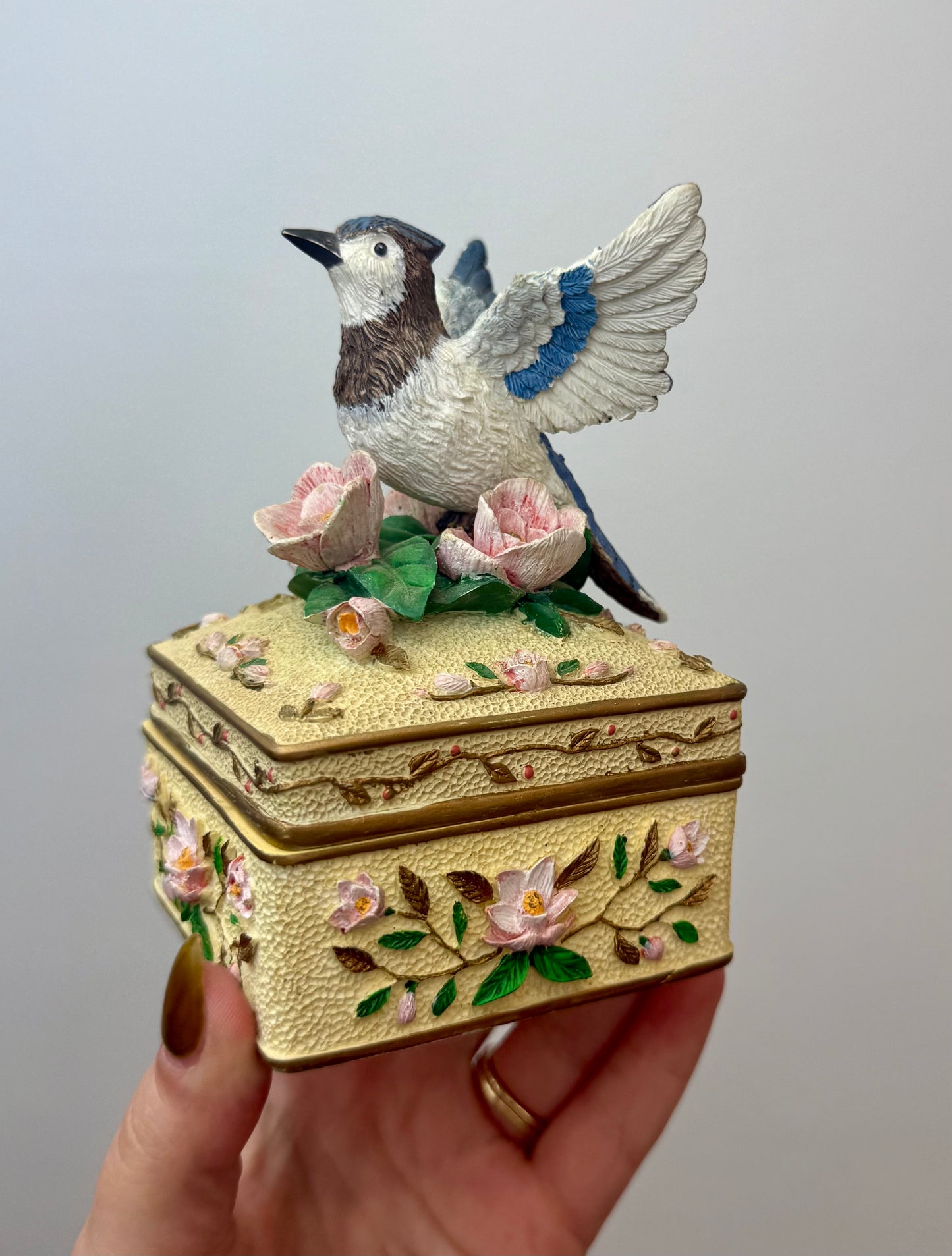 Blue jar bird music box thrifted find