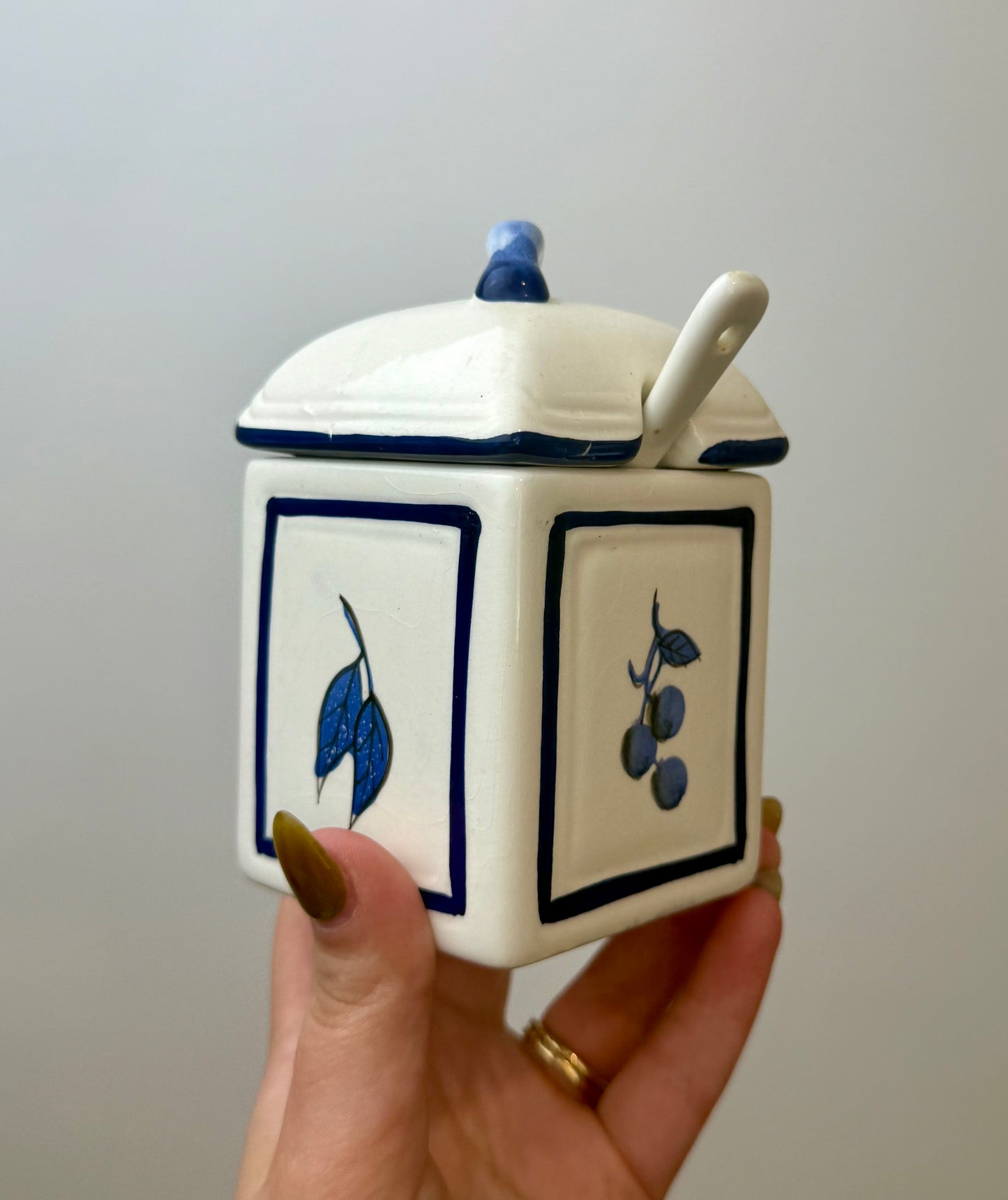 Blueberry sugar jar hand painted thrifted find