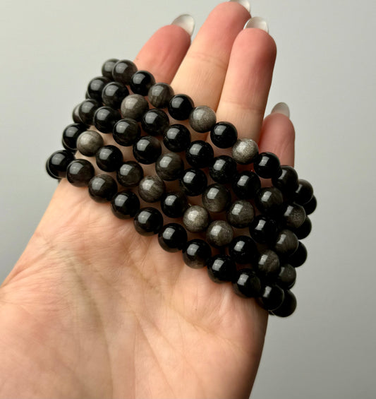 Silver sheen obsidian bracelets