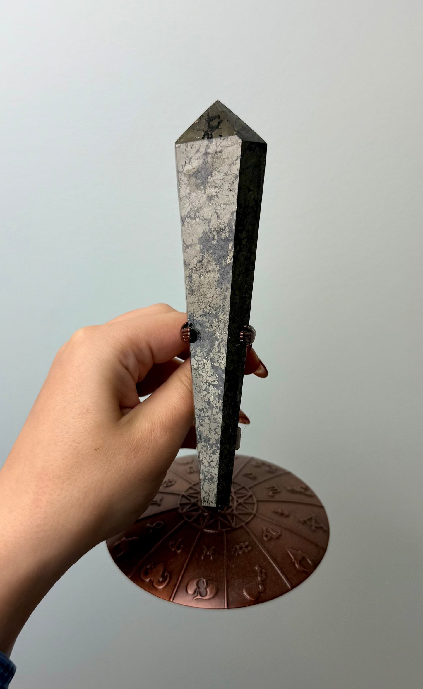 Pyrite wand on stand